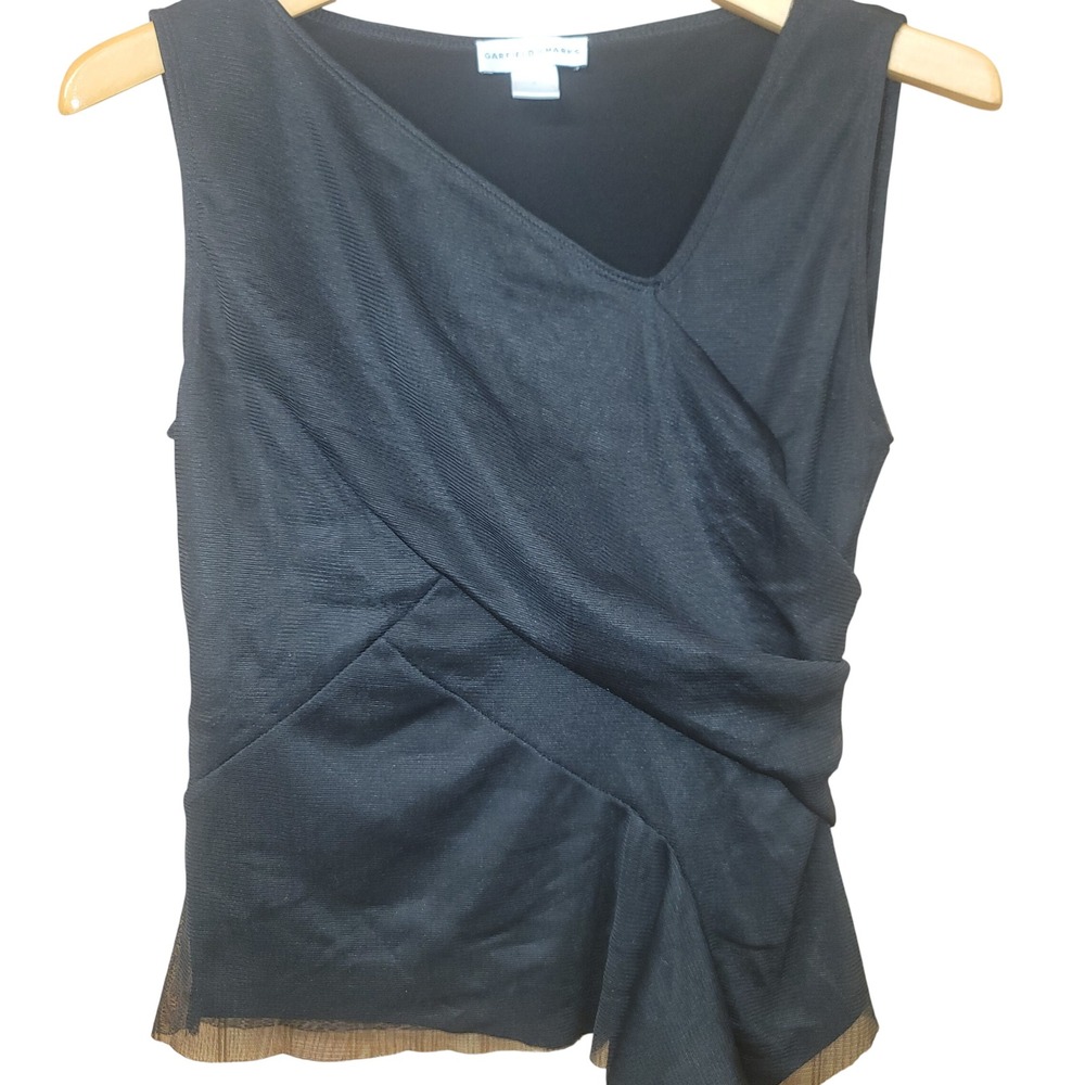 Garfield & Marks Black Mesh Draped Asymmetrical‎ Sleeveless Top Small Whimsigoth
